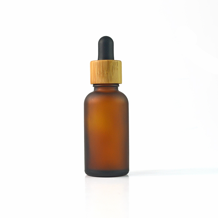 wooden bamboo cap frosted amber blue clear and green glass dropper bottle 30 ml for essential oil