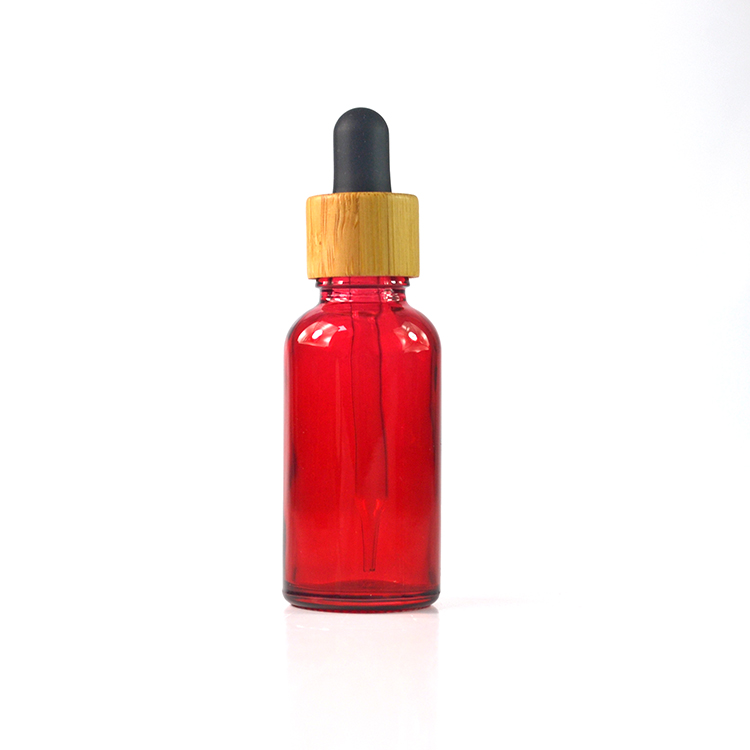 wooden bamboo cap frosted amber blue clear and green glass dropper bottle 30 ml for essential oil