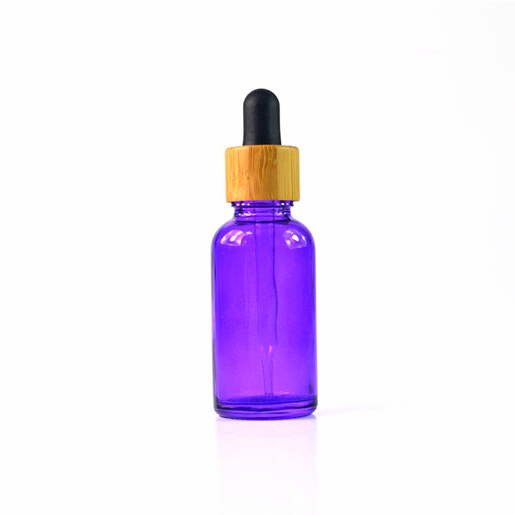wooden bamboo cap frosted amber blue clear and green glass dropper bottle 30 ml for essential oil
