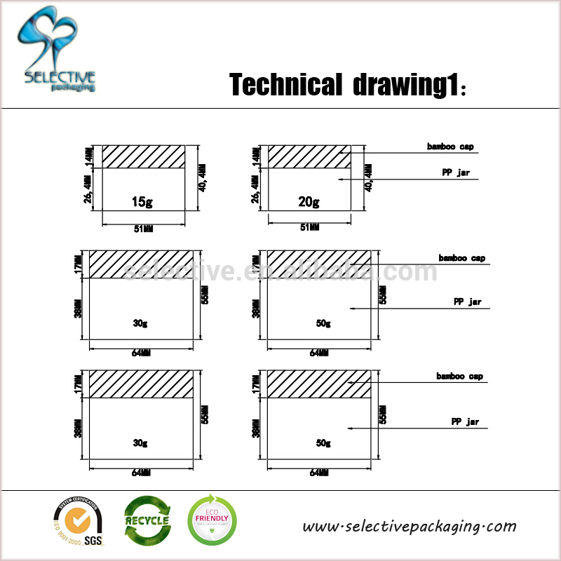 wooden cap 10g/20g/30g/50g/100g/150g/200g/250g PP jar with bamboo cap