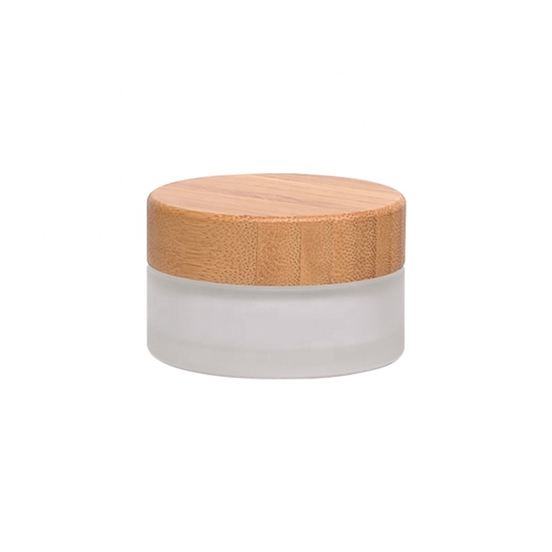 wooden cap packaging cosmetic jars 30g frosted glass jar with bamboo lids 30 ml face cream glass jar