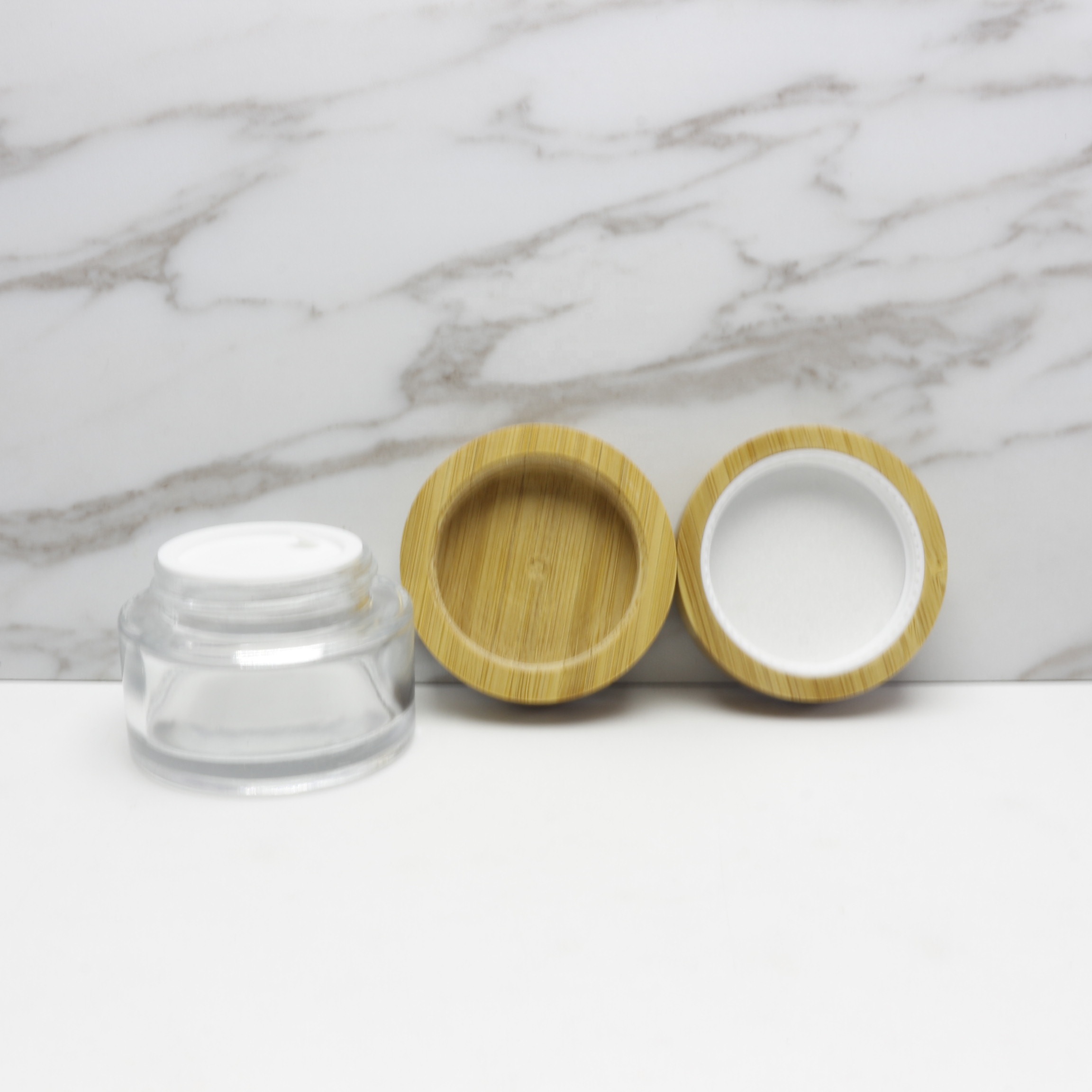 wooden lid glass jar container with bamboo lid for face cream lip balm body butter custom logo BJ-120N
