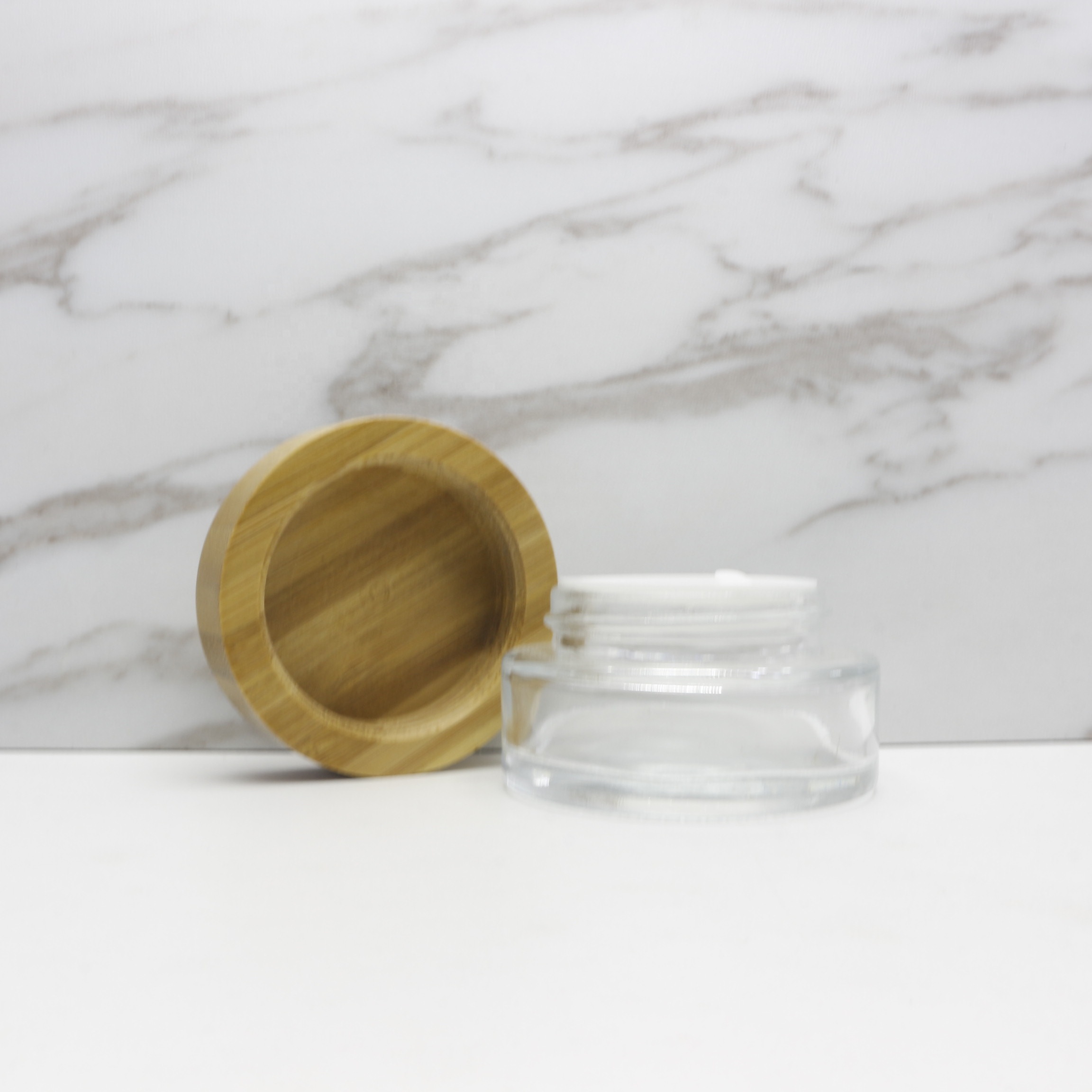 wooden lid glass jar container with bamboo lid for face cream lip balm body butter custom logo BJ-120N