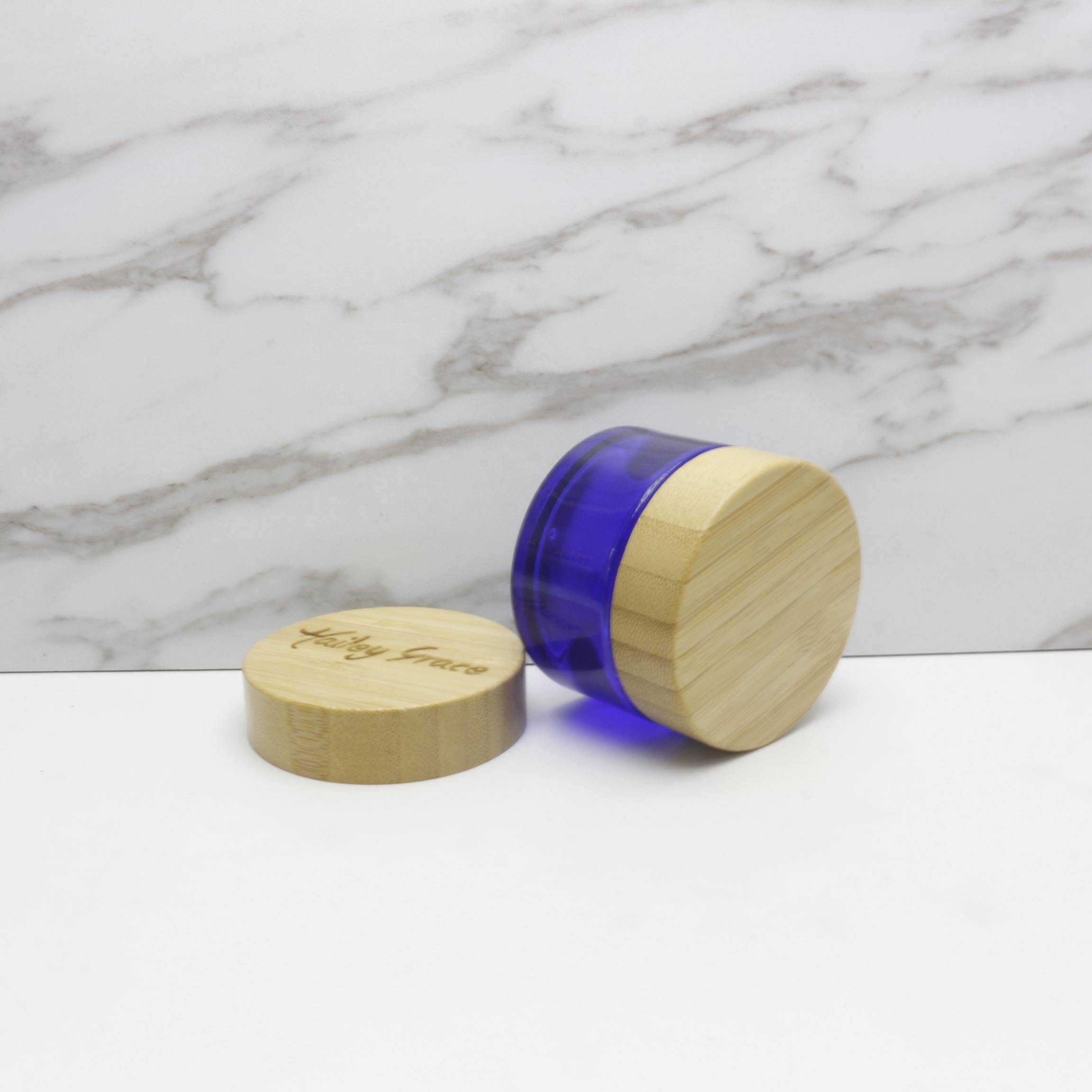 wooden lid glass jar container with bamboo lid for face cream lip balm body butter custom logo BJ-120N