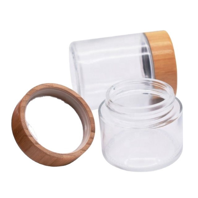 wooden lid square type glass jar with Child resistant glass jar