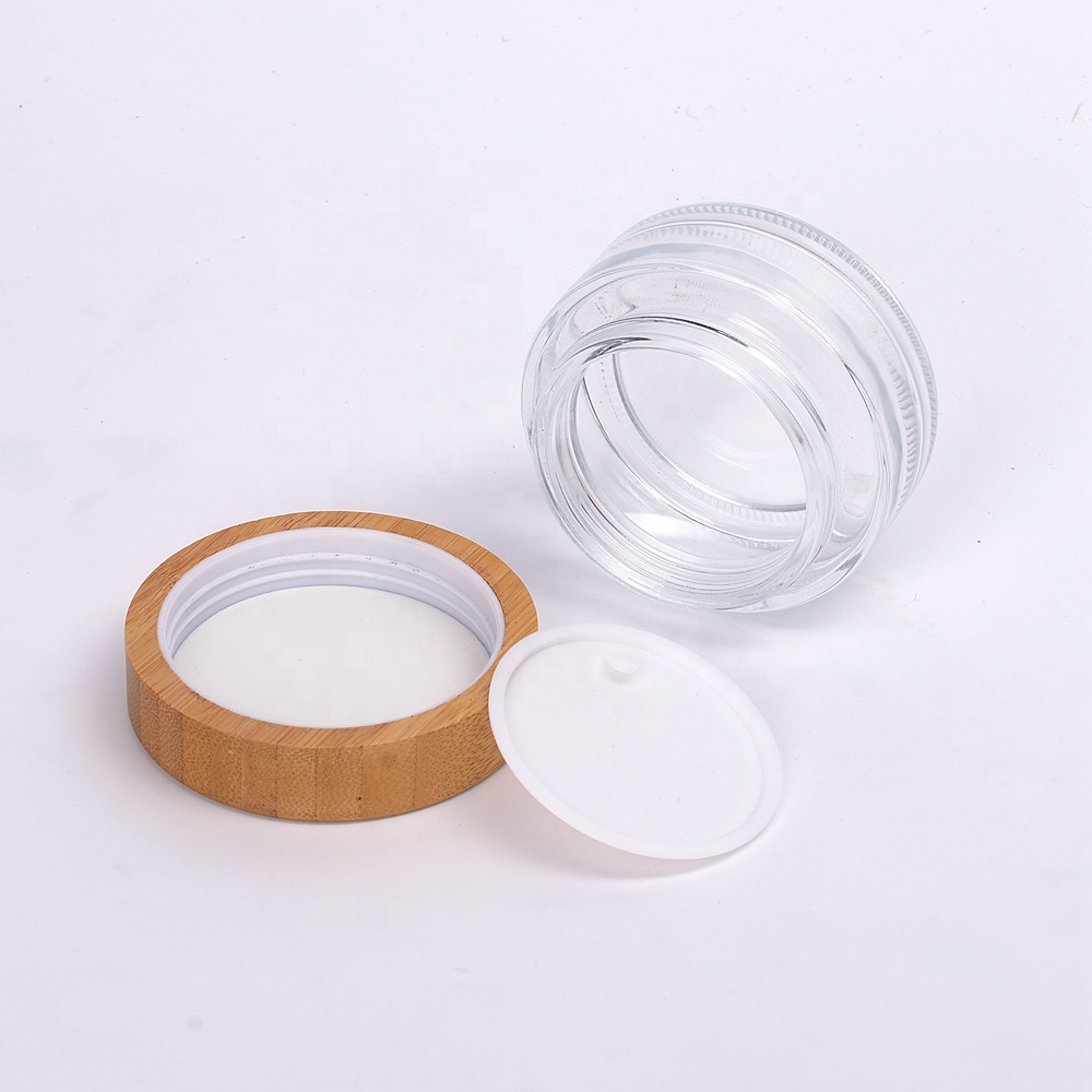 wooden packaging 30ml 50ml 100ml empty glass bottle bamboo cap body lotion spray pump glass with bamboo lid