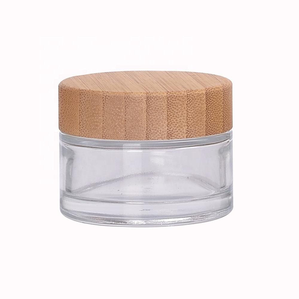 wooden packaging 30ml 50ml 100ml empty glass bottle bamboo cap body lotion spray pump glass with bamboo lid