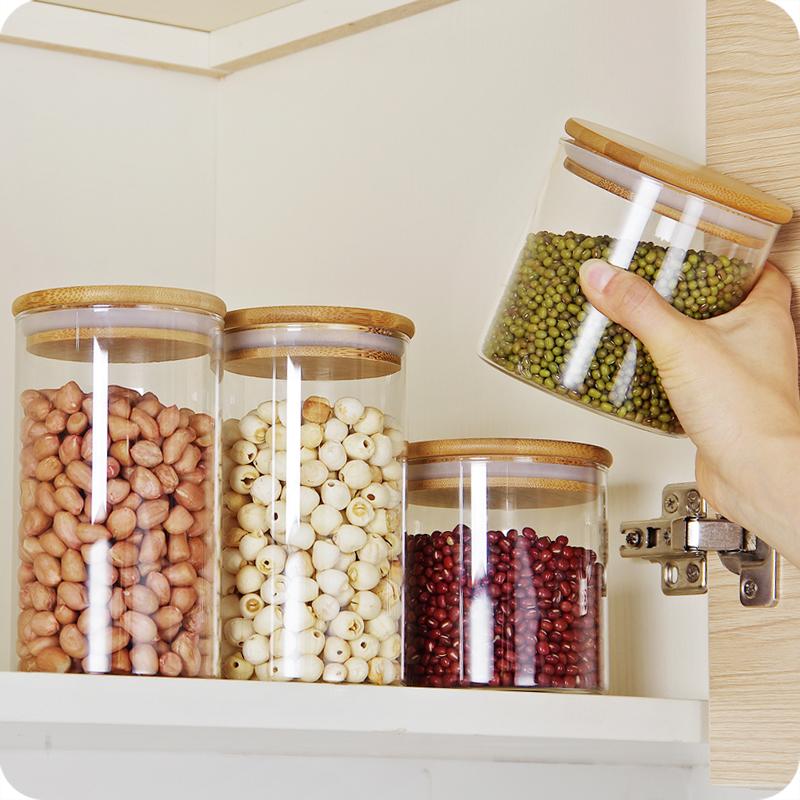 wooden storage jars / glass tea and coffee jars /glass storage jars with bamboo lid