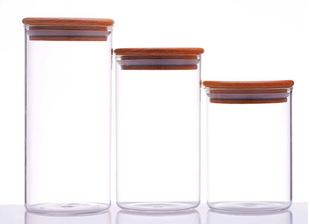 wooden storage jars / glass tea and coffee jars /glass storage jars with bamboo lid