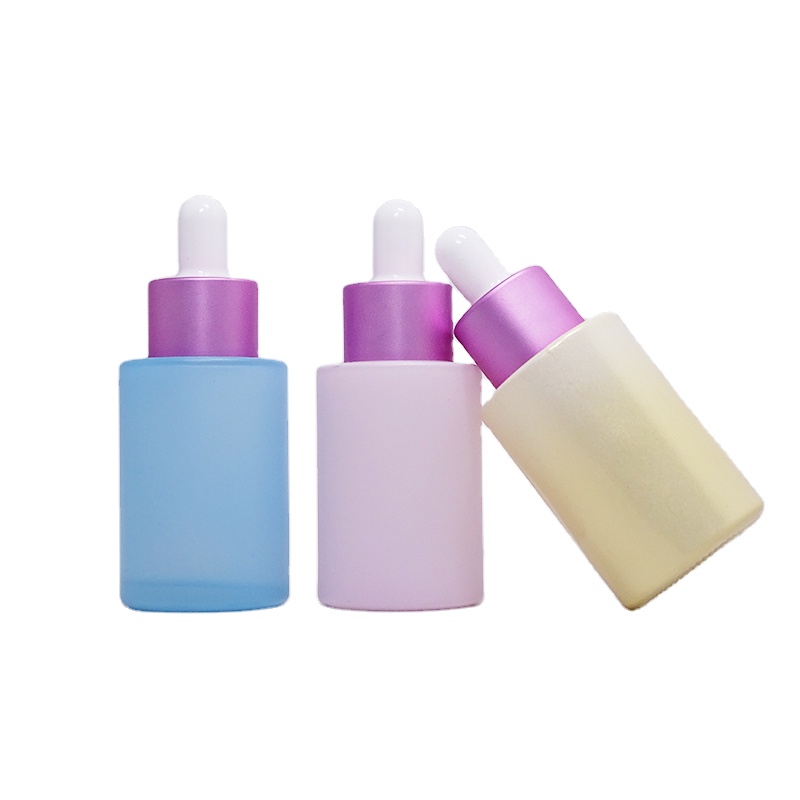 yellow matte blue clear bottle pink lid glass cosmetic lotion pump dropper 30ml 1oz