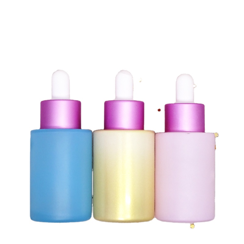 yellow matte blue clear bottle pink lid glass cosmetic lotion pump dropper 30ml 1oz