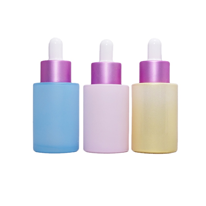 yellow matte blue clear bottle pink lid glass cosmetic lotion pump dropper 30ml 1oz