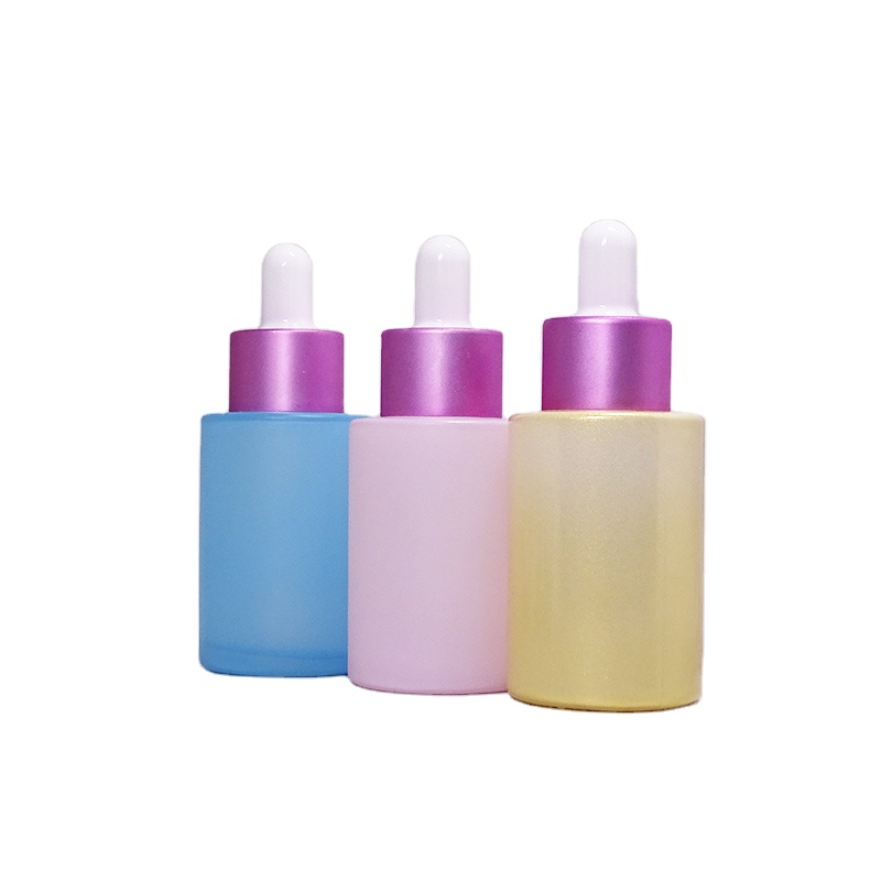 yellow matte blue clear bottle pink lid glass cosmetic lotion pump dropper 30ml 1oz