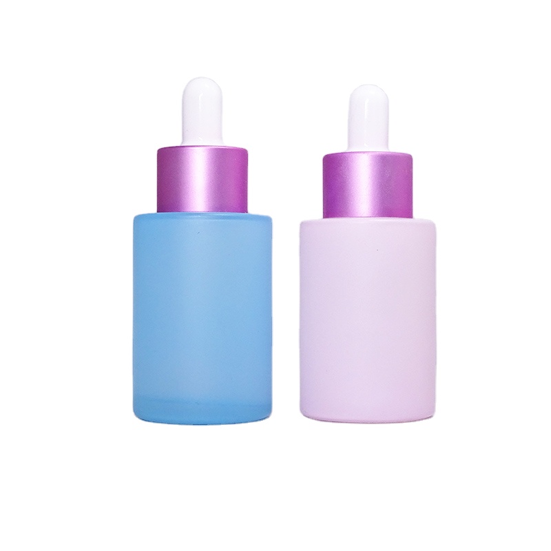 yellow matte blue clear bottle pink lid glass cosmetic lotion pump dropper 30ml 1oz