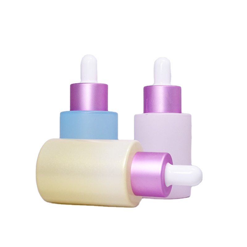 yellow matte blue clear bottle pink lid glass cosmetic lotion pump dropper 30ml 1oz