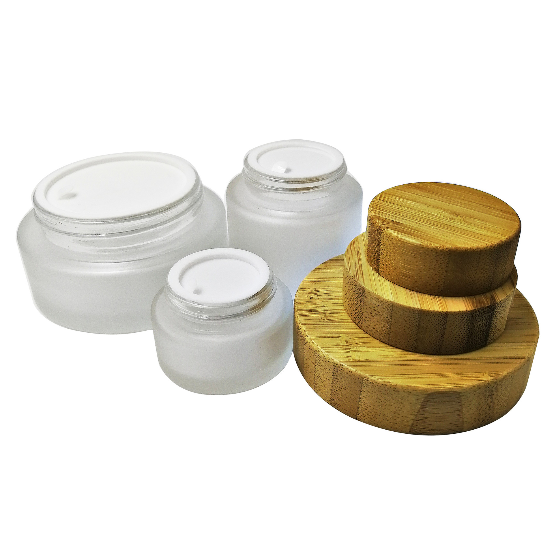 yingxu hot sales 5g 15g 30g 50g 100g bamboo glass cream jar cosmetic packaging bamboo lid