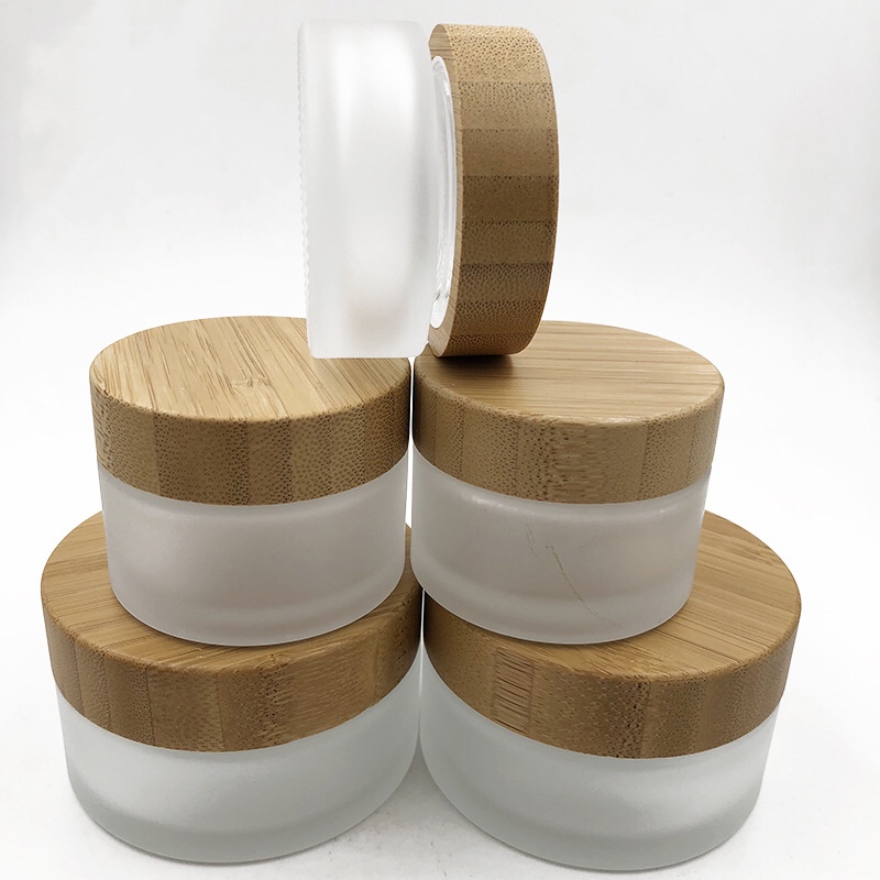 yingxu hot sales 5g 15g 30g 50g 100g bamboo glass cream jar cosmetic packaging bamboo lid