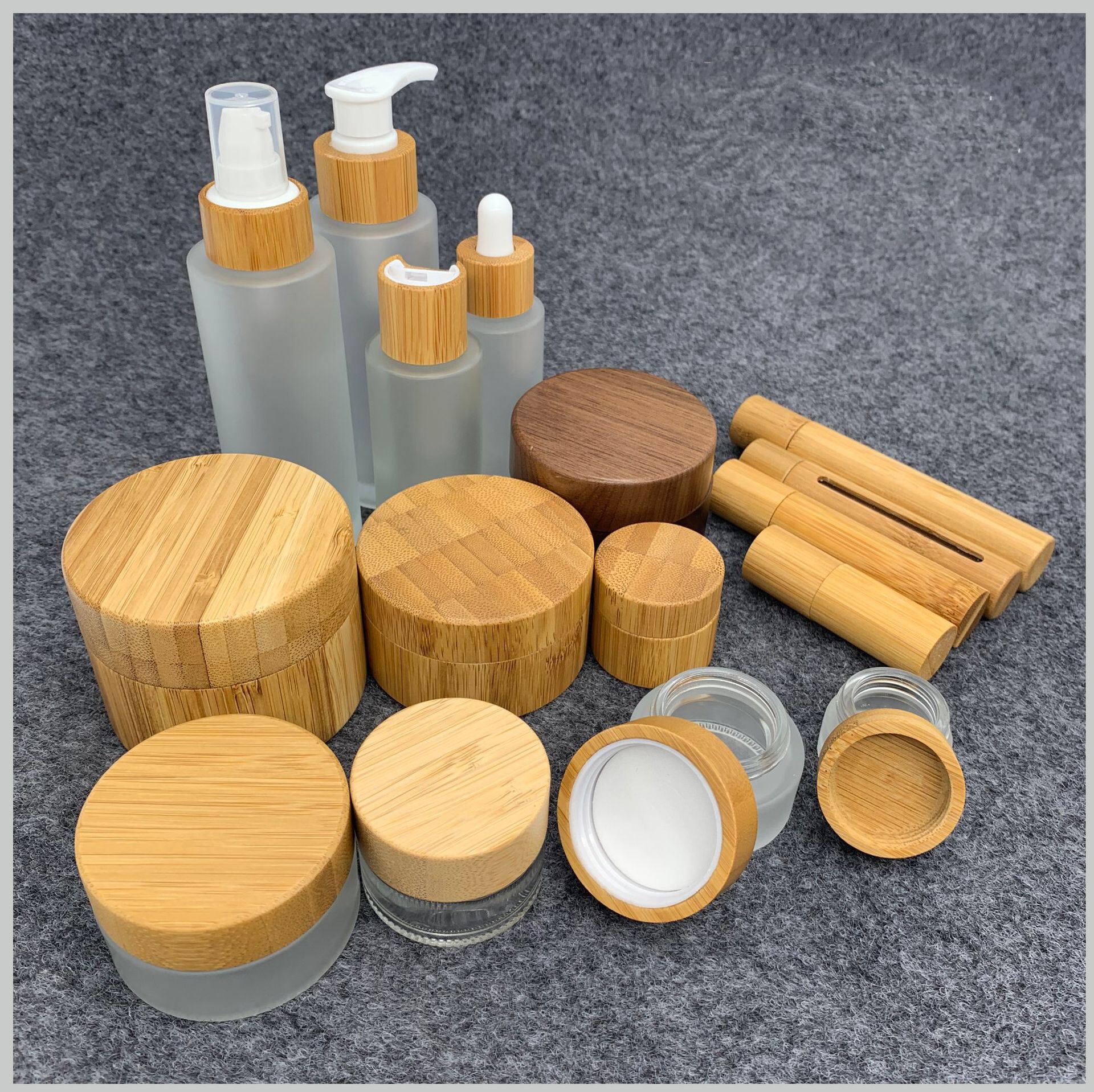 yingxu hot sales 5g 15g 30g 50g 100g bamboo glass cream jar cosmetic packaging bamboo lid